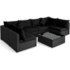 7pcs Rattan Patio Conversation Set Sectional Furniture Set W  Black Cushion