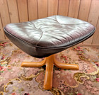 Stouby Leather Vintage 1960s Brown Ottoman Pouf Westnofa Danish C15 48x58x40cm
