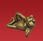 Antique Brass Frog Statue Relaxed Lying Pose Chinese Vintage Decor Collectible