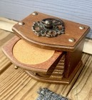 Vintage Mcm Wood Cork Coaster Set Of 8 - Mid Century Barware Home Decor