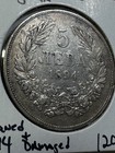 1894 Bulgaria 5 Leva Large Silver Coin Cleaned   Damaged