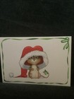 Vintage Hallmark Christmas Card Mouse With Santa Hat Unused env