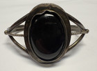 Vintage Navajo Sterling Silver Onyx Native American Cuff Bracelet Signed Hm