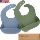 2-pack Silicone Bibs For Babies  Toddlers Girl  Boy  slate    Sturdy Food-grade