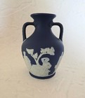 Wedgwood Vase Vintage Jasperware Portland Cobalt Blue Double Handle England