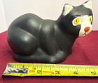 Vintage Black Cat Coin Bank Pottery Figurine     Mid Century Modern Style