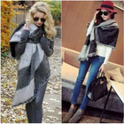 Women s Wool And Cashmere Fringed Plaid Scarf - Elegance And Comfort Grey