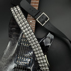 Pyramid Studded Buckle Guitar Strap Genuine Black Leather Punk Rock Made In Usa
