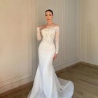 Flared Sleeve Mermaid Wedding Dress Off Shoulder Lace Appliques Bridal Gowns