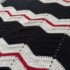Handmade Afghan Crocheted Throw Blanket With Red Black White Waves 26x38