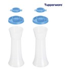 Tupperware 4-piece Hourglass-shaped Seasoning Salt Pepper Shaker Set W blue Lids