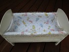 Vintage Doll Bed Crib White Woven Wicker Wood Baby Doll Bed 11 1 2  Tall X 18 