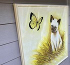 Mid Century Modern Vintage Signed Walker Siamese Cat Butterfly Painting Art Mcm