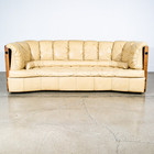 Mid Century Modern Sofa Couch 3 Seater Pacific Green Leather Natural Tan Wood Vg