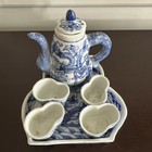 Vintage Chinese Dragon Design Blue And White Porcelain Miniature Tea Set