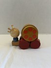 Vintage Small Wooden Pull Along Snail On Wheels Nursery Baby Toddler Toy