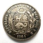 Rare 1864 Yb Peru 1 2 Sol Silver  900 Coin