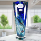 Makora Krosno Poland Hand Blown Cobalt Blue Swirls Tapered Art Glass Vase 12 75 