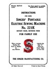 Singer Portable Sewing Machine 221k Instruction Manual  1951   55 Page 