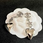 Chanel Silver Tone Heart   Star Pav   Crystal Dangle Drop Earrings