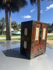 Vintage Rosewood Asian Chinese Jewelry Box Ornate Brass Bone Ornaments Antique