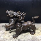 Pair Of Chinese Antique Bronze Feng Shui Kirin Zhenzhai Pixiu Statue Collection