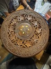 Vintage Antique Indian Carved Wooden Floral Foldable Brass Inlay Side Table 13 
