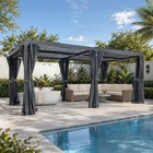 Outdoor 10 X20 Ft Louvered Pergola Adjustable Aluminum Roof W  Curtain   Netting