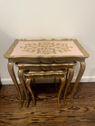 Vintage Gold And Pin Italian Florentine Antique Nesting Tables Set Of Three