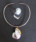 Vintage Mexican  925 Sterling Silver   Nautilus Shell Ring necklace pendant Set