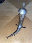 Terne Tinn Handmade Norwegian Viking Drinking Horn   Lid Pewter Vtg Ornate Nice