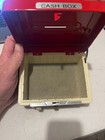 Vintage Red Metal Petty Cash Box Coin Bank Combination Lock Toy Money Safe
