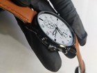 Men s Quartz Watch White Dial Black Case Brown Band