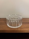 Round Clear Glass Scalloped Edge Floral Design Lidded Trinket Box Powder Box