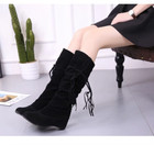 Womens Slouchy Mid Calf Boots Ladies Laces Knee High Long Riding Flat Shoes