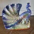 Vintage Chinese Porcelain Set Of 2 Peacock Statues Mcm Exotic Bird Figurine Blue
