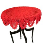36  Red Vintage Hand Crochet Lace Flower Tablecloth Round Table Topper Doily