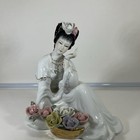 Porcelain Japanese Geisha Figurine Seated Flowers Kimono  Detailed  Vintage  