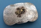 Vintage Old Western Signed He Sterling Silver Bull Rider Trophy Belt Buckle