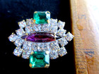 Outstanding Czech Vintage  Glass Rhinestone Button    Green   Crystal W c Purple