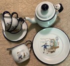 Vintage Antique Children   s Toy Tea Set Enamelware Nursery Rhymes Dishes