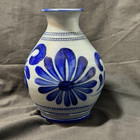 Salt Glaze Vase By Handarbeit Pottery Pitcher Vase Floral Vintage Blue   Grey