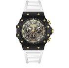 Invicta Men s Analog Chronograph Tachymeter Black gold Dial White Strap Box
