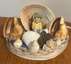 Vtg Handmade Seashell Art Night Light Lamp W  Bisque Fisherman Sitter