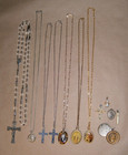 Vintage Lot Catholic Religious Pendant Medals Necklace Crucifix Rosary Mezuzah 