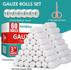60 Pack Gauze Rolls Bandages  3 In X 4 1 Yards  Individually Wrapped Breathable 