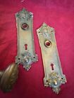 Lot Ornate Antique Brass Oporto Yale   Towne Matching Door Plates   Knobs