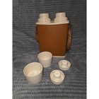 Vintage Universal Double Thermos Canteen Brown Leatherette Strap Cups Made Usa