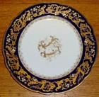 7 Antique Abram French   Co Boston Mass Cobalt Blue   Gold Porcelain Plates 4452