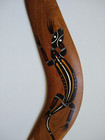 Vtg Australian Souvenir Aboriginal Art Boomerang Lizard Wood Painted 12 5 
